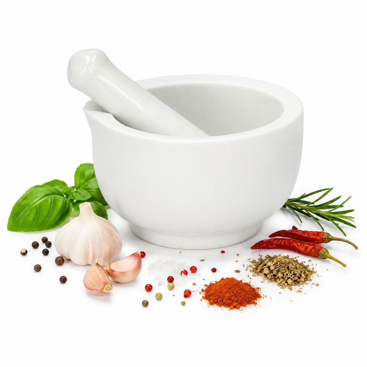 Alpina kitchen home alpina mortar with pestle ceramic - spice mill and spice grinder - mortar with spout - suitable for pesto, garlic, nuts, sauces and more - white