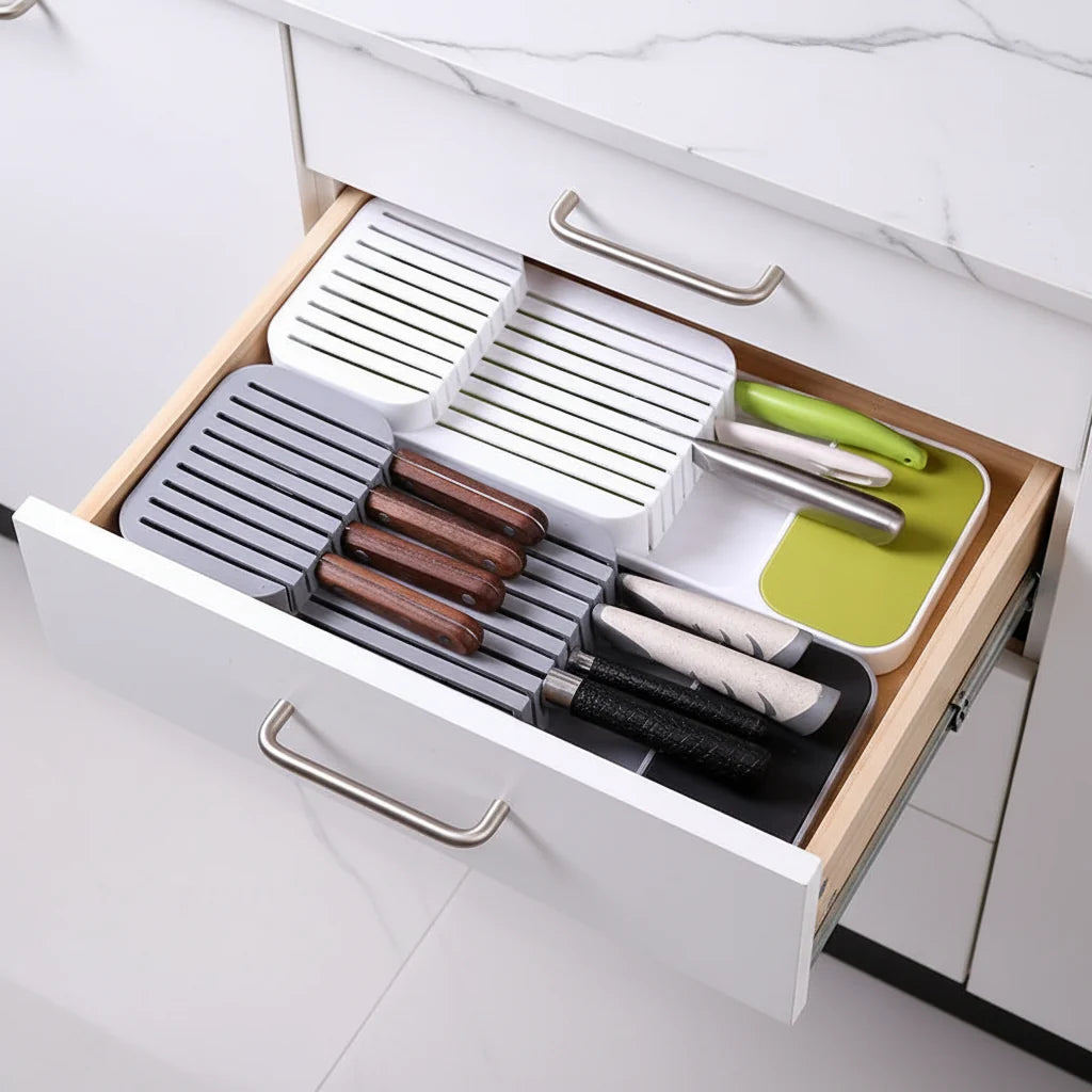 Kitchen drawer organizer for cutlery Kitchen Knife Spice Storage Tray